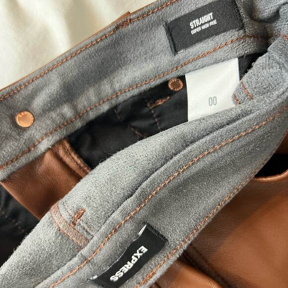 Express faux vegan leather super high rise straight leg  pants - Picture 3 of 4